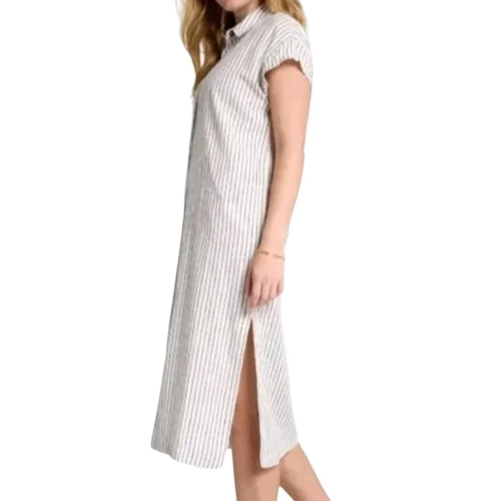 CALIA Swim Cover Up Dress Women XS White Gray Stripe Ivory Button Down Beach New